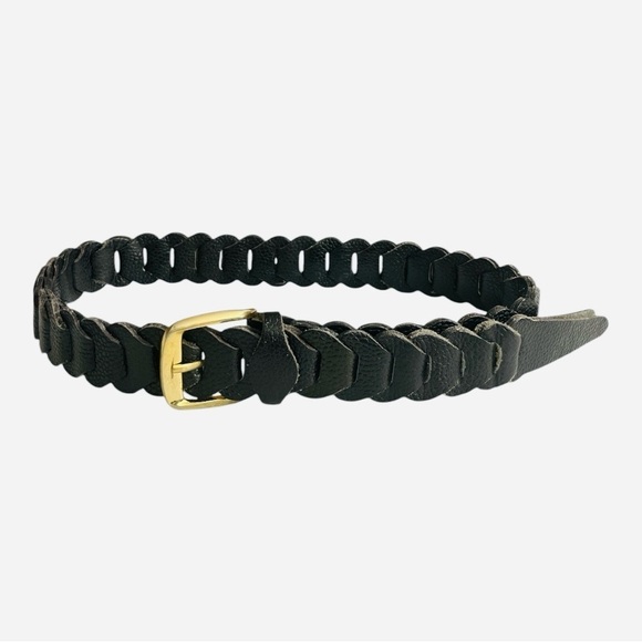 Linked Boho Black Braided Leather Belt with Gold Buckle - Picture 3 of 12